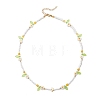 Faceted Round Dyed Natural Agate & Flower Handmade Millefiori Glass & Glass Seed Beaded Necklaces for Women NJEW-MZ00150-02-3