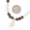 Ocean Dyed Synthetic Turquoise Trutle Pendant 8MM Natural Cultured Freshwater Pearl & Wenge Wood Round Beaded Necklaces for Women NJEW-JN05938-3
