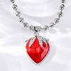 Brass Red Enamel Strawberry Pendant Ball Chain Necklaces NJEW-Z059-02P-5