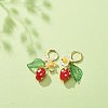 Lampwork Strawberry with Plastic Pearl Flower Dangle Leverback Earring EJEW-TA00130-4