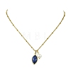 Natural Lapis Lazuli Faceted Horse Eye & Natural Pearl Pendant 304 Stainless Steel Satellite Chain Necklaces for Women NJEW-JN06057-01-2