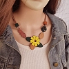 Wooden Flower Leaf Pendant Imitation Leather Cord Necklaces for Women WG4EF74-01-3