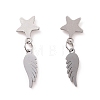 304 Stainless Steel Wing with Star Dangle Stud Earrings for Women EJEW-G328-12-2
