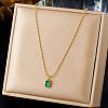 304 Stainless Steel Pave Cubic Zirconia Green Pendant Ball Chain Necklaces for Women NJEW-B083-02G-01-1