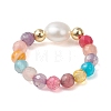 Adjustable Natural Cultured Freshwater Pearl & Natural Agate Finger Rings RJEW-JR00967-4
