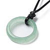 Natural Green Aventurine Ring Pendant Necklace with Waxed Cords NJEW-R262-01A-09-3