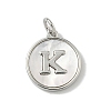 Brass Pave Natural Shell Flat Round with Letter Charms KK-Z115-13P-K-1