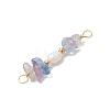 Natural Fluorite Chip & Natural Cultured Freshwater Pearl Rice Beaded Connector Charms PALLOY-JF03707-06-4