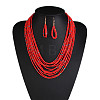 Bohemian Style Glass Seed Beaded Multilayer Necklaces & Teardrop Dangle Earrings Sets WG1B7AB-05-1