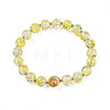 Round Glass Beaded Stretch Bracelet with Gold Plated Brass Ring for Women BJEW-N018-02G-1