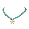 Ocean Brass Sea Animals Pendant Synthetic Turquoise Chip Beaded Necklaces for Women NJEW-JN06424-01-4