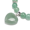 Natural Green Aventurine Round Beaded Stretch Bracelet with Heart Charm BJEW-JB09019-05-4