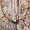 Synthetic Turquoise Round Ball Pendant Genuine Leather Handmade Necklace Simple Elegant Jewelry IU3089-1-1