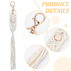 Cotton Knitting Tassel with Wood Beads Keychains KEYC-WH0018-78-4