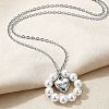 304 Stainless Steel with Plastic Pearl Beaded Ring Mum Heart Pendant Necklaces for Mother's Day FS-WG96BC2-02-1