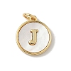 Brass Pave Natural Shell Flat Round with Letter Charms KK-Z115-13G-J-1
