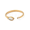 304 Stainless Steel & Natural Shell & Imitation Pearl Cuff Rings for Women RJEW-G372-01G-06-4
