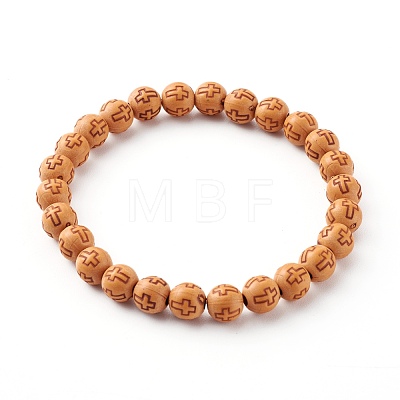 Imitation Wood Acrylic Stretch Beaded Bracelets BJEW-JB06232-1