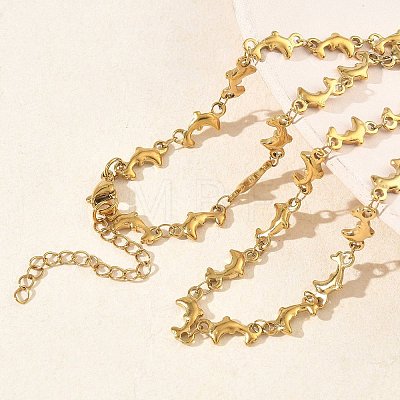 304 Stainless Steel Dolphin Link Chain Necklaces for Women NJEW-G201-02G-1