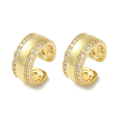 Rack Plating Brass Micro Pave Clear Cubic Zirconia Ring Cuff Earrings for Women EJEW-P280-06G-1