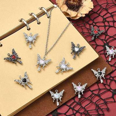 12Pcs 6 Colors Alloy Micro Pave Cubic Zirconia Pendants FIND-CJ0005-86-1