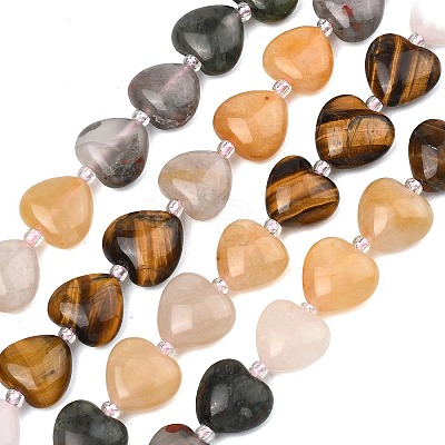 Gradient Color Natural Pink Aventurine & Tiger Eye & Topaz Jade & African Bloodstone & Chinese Southern Jade Beads Strands G-B185-A06-1