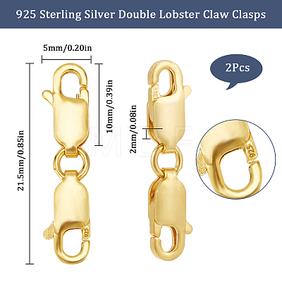 2Pcs 925 Sterling Silver Double Lobster Claw Clasps STER-SC0001-21G-1