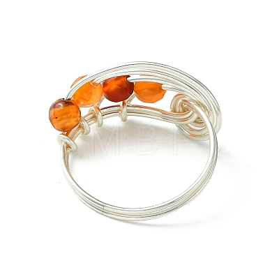 4Pcs 4 Style Natural Mixed Gemstone Round Beaded Finger Rings RJEW-TA00104-1