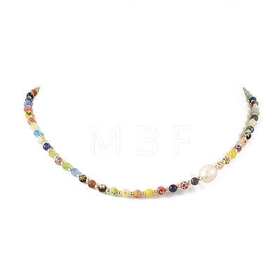 Handmade Millefiori Glass Round Beaded Necklaces for Women NJEW-JN06659-1
