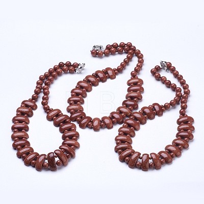Synthetic Goldstone Beaded Necklaces NJEW-G920-05-1