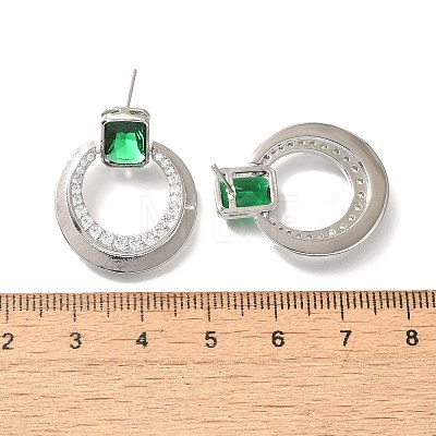 Brass Cubic Zirconia & Glass Stud Earrings EJEW-M048-01P-1