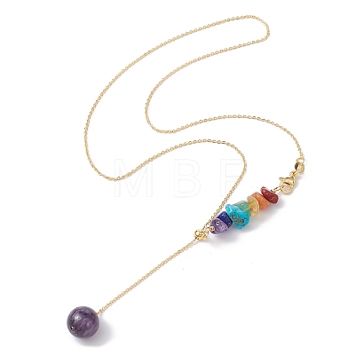 Natural Mixed Gemstone Beaded Larat Necklace with Brass Chains NJEW-JN04509-1