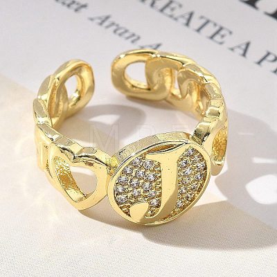 Brass Micro Pave Clear Cubic Zirconia Open Cuff Rings for Women RJEW-K289-02G-J-1