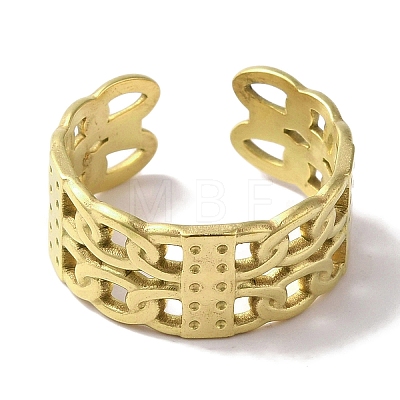 PVD Vacuum Plating 201 Stainless Steel Double Curb Chain Open Cuff Rings for Women RJEW-C092-02G-1