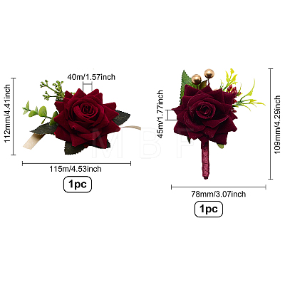 2Pcs 2 Style Rose Flower Silk Wrist and Flower Silk Brooch Sets AJEW-CP0004-58-1