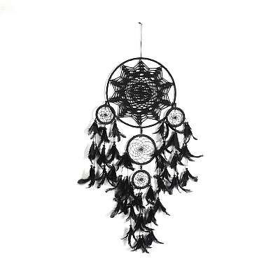 Iron Woven Web/Net with Feather Pendant Decorations PW-WG60818-01-1