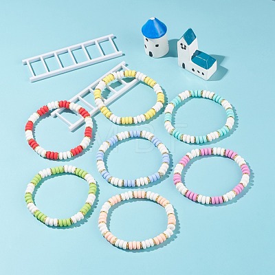 Handmade Polymer Clay Heishi Beads Surfering Stretch Bracelets Set BJEW-JB07227-1