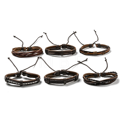 6Pcs 6 Style Adjustable Braided Imitation Leather Cord Bracelet Set BJEW-F458-09-1