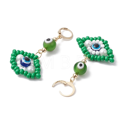 Glass Seed Bead Evil Eye Hoop Earrings EJEW-MZ00272-02-1