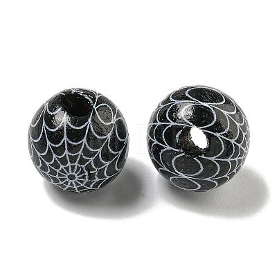 Printed Wood European Beads WOOD-G022-08A-04-1