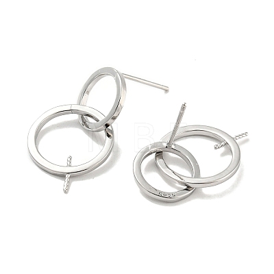 Rhodium Plated Double Rings 925 Sterling Silver Dangle Stud Earring Findings STER-Q192-27P-1