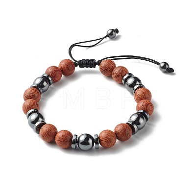 Synthetic Hematite Beads Bracelet for Men Women BJEW-JB06755-1