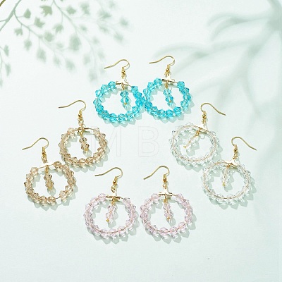 Glass Braided Ring Dangle Earrings EJEW-JE04983-1
