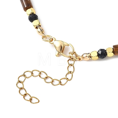 Column Natural Tiger Eye & Faceted Round Synthetic Blue Goldstone Beaded Necklaces NJEW-JN05663-1