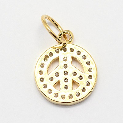CZ Brass Micro Pave Cubic Zirconia Peace Sign Charms ZIRC-L018-05-1