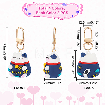   2Set PVC Cartoon Lucky Cat Doll Pendants Keychains HJEW-PH0001-49-1