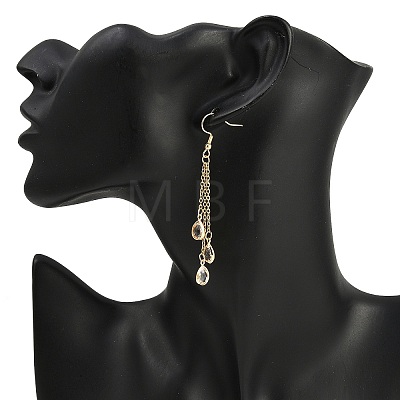 Brass Glass Teardrop Dangle Earrings EJEW-JE06579-1