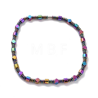 Disc & Rhombus & Column Synthetic Hematite Beaded Necklace with Magnetic Clasp for Men Women G-C006-13-1