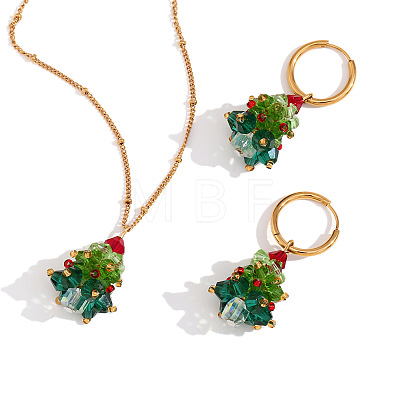 304 Stainless Steel Enamel with Glass Pendant Necklaces & Hoop Earrings Sets FS-WG4D061-03-1