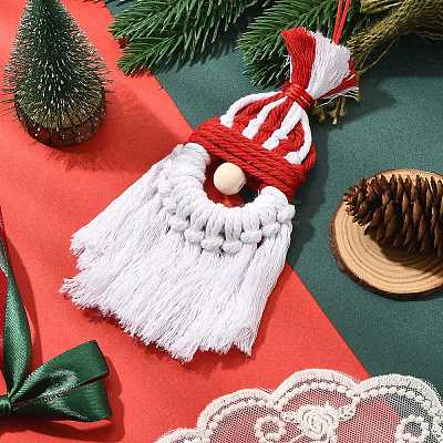 Christmas Handmade Woven Macrame Cotton Thread Santa Claus Pendant Decorations HJEW-JM02455-02-1